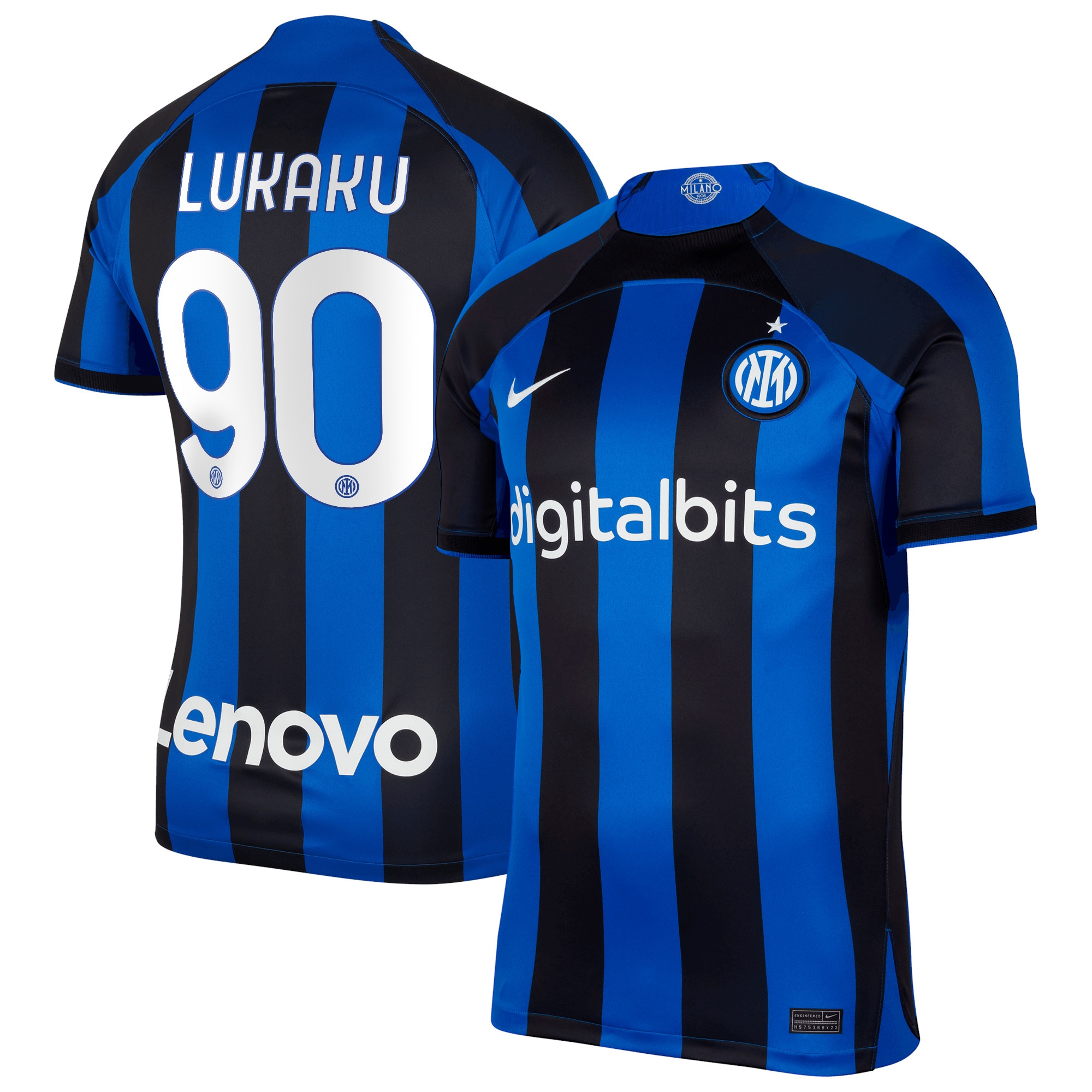 Inter Milan Home Stadium Shirt 2022-23 with Lukaku 90 printing
