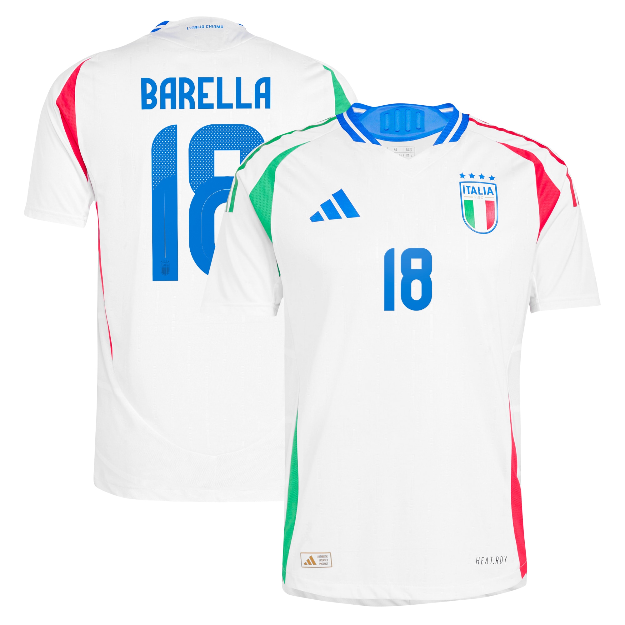 Italy Away Authentic Shirt 2024 with Barella 18 printing