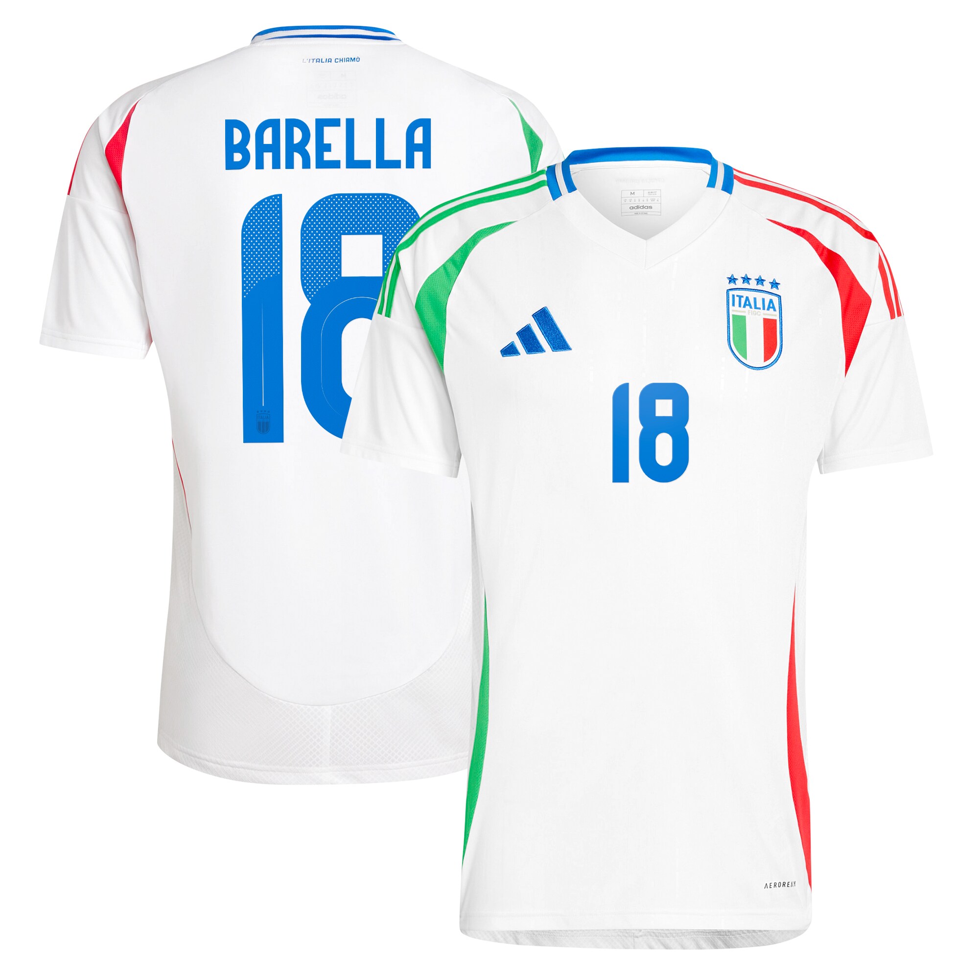 Italy Away Shirt 2024 with Barella 18 printing