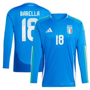 Italy Home Shirt 2024 - Long Sleeve with Barella 18 printing