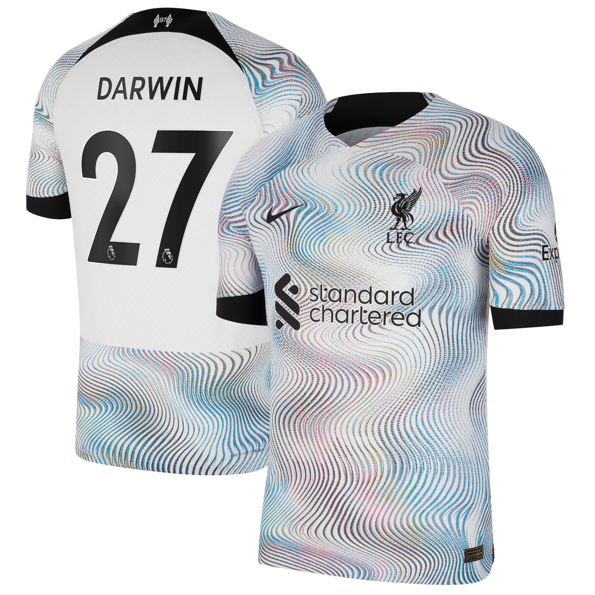 Liverpool Away Vapor Match Shirt 2022-23 with Darwin 27 printing