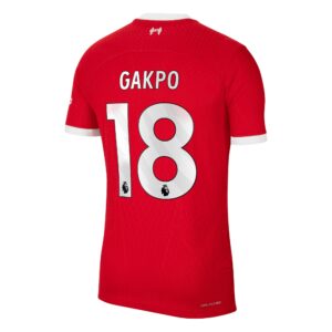 Liverpool Home Dri Fit Adv Match Shirt 2023-24 with Gakpo 18 printing