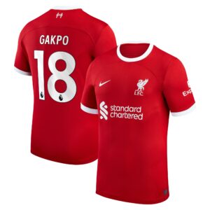 Liverpool Home Stadium Shirt 2023-24 with Gakpo 18 printing