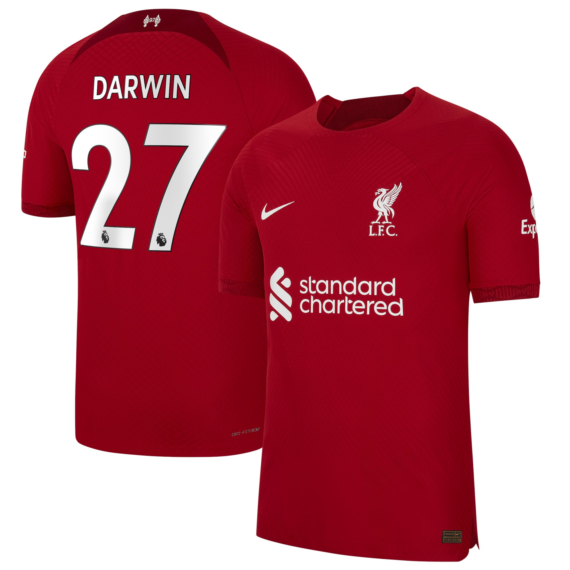 Liverpool Home Vapor Match Shirt 2022-2023 with Darwin 27 printing