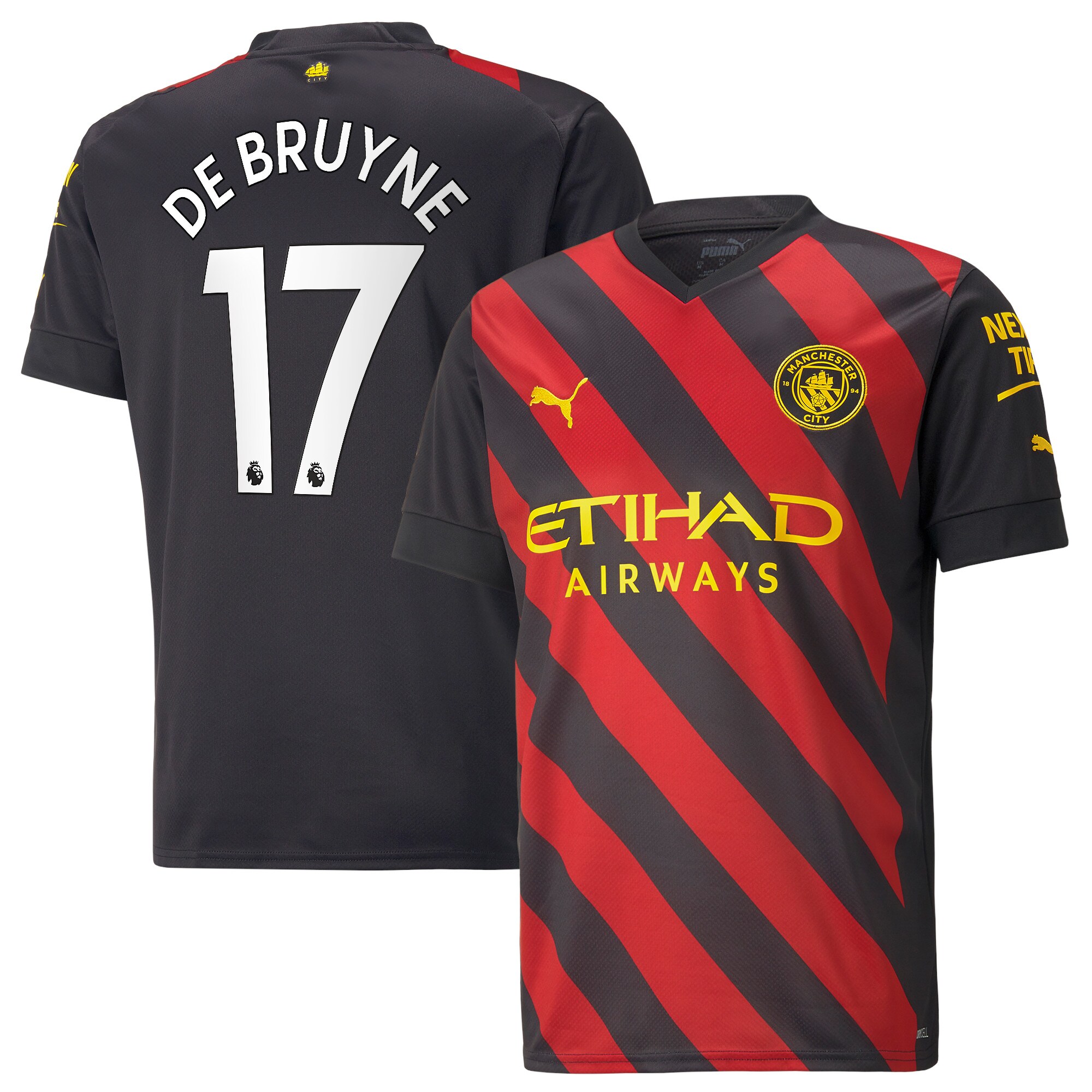 Manchester City Away Shirt 2022-2023 with De Bruyne 17 printing
