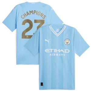 Manchester City Home Authentic Shirt 2023-24 with Champions 23 printing