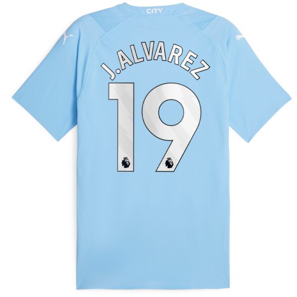 Manchester City Home Authentic Shirt 2023-24 with J.Alvarez 19 printing