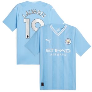Manchester City Home Authentic Shirt 2023-24 with J.Alvarez 19 printing
