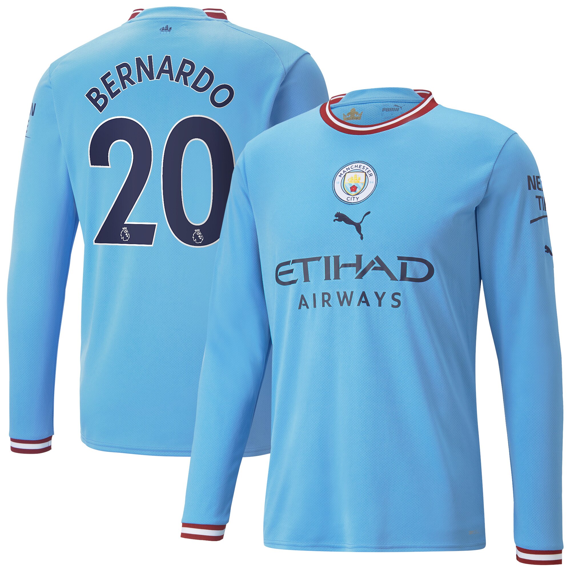 Manchester City Home Shirt 2022/23 Long Sleeve with Bernardo 20 printing