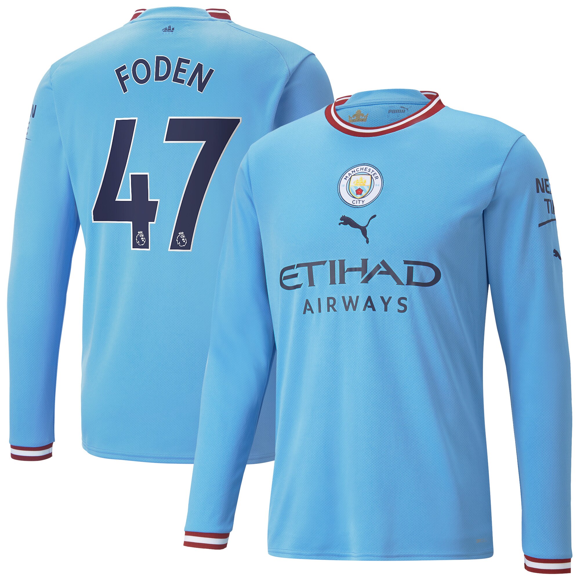 Manchester City Home Shirt 2022/23 Long Sleeve with Foden 47 printing
