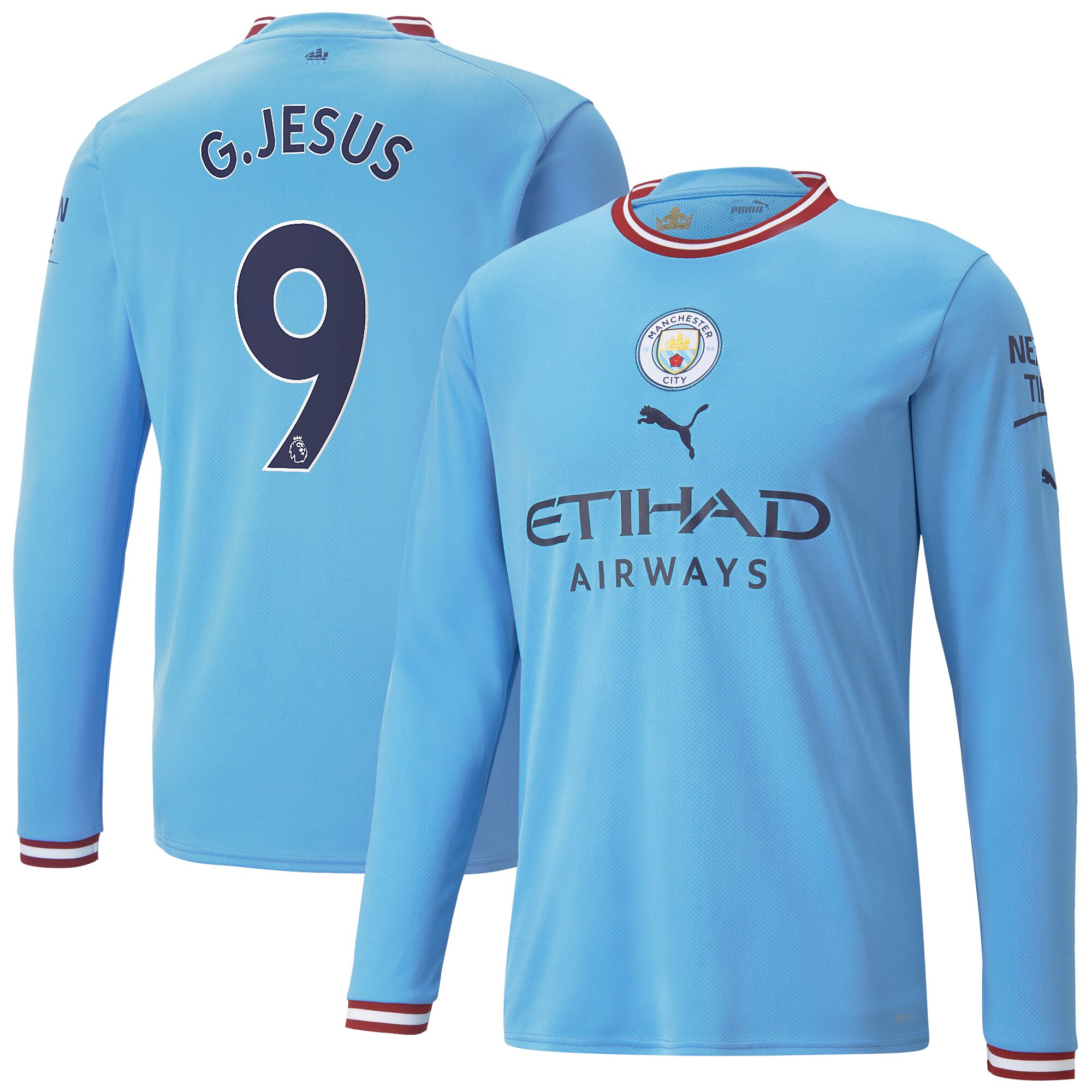 Manchester City Home Shirt 2022/23 Long Sleeve with G.Jesus 9 printing