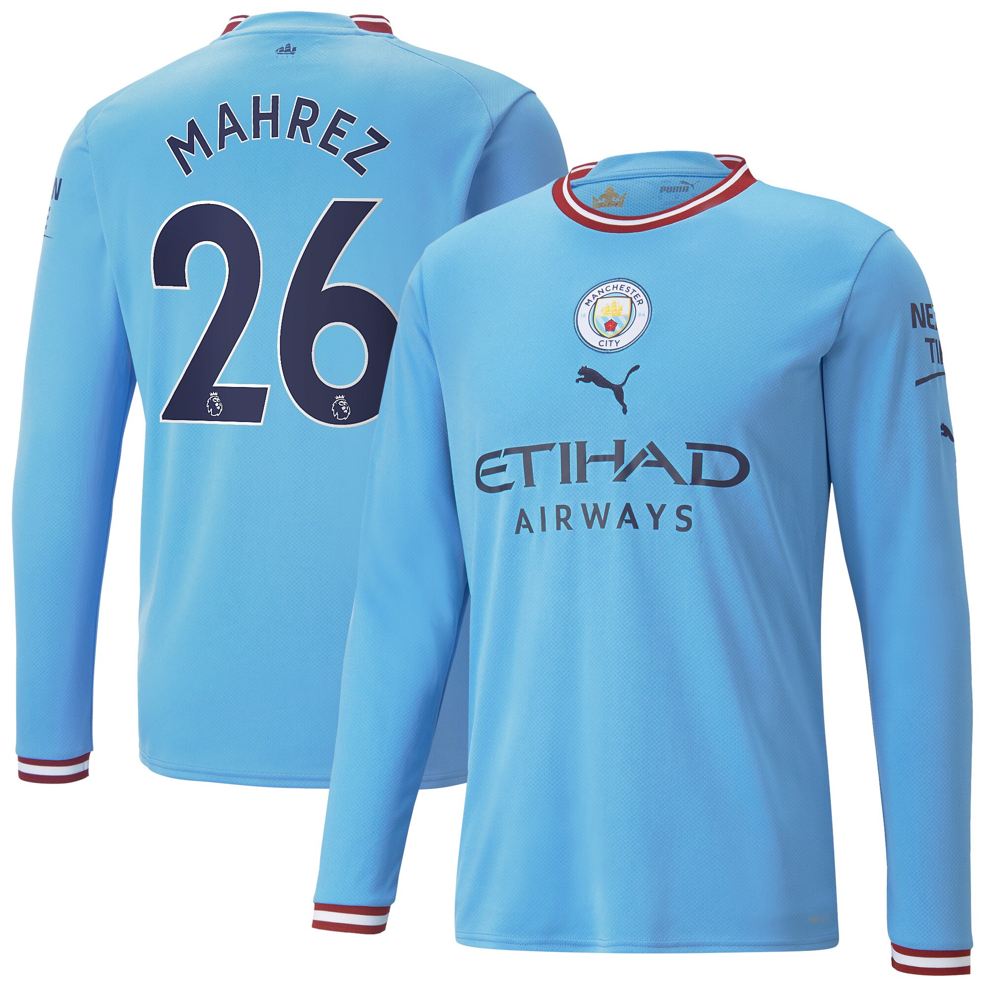 Manchester City Home Shirt 2022/23 Long Sleeve with Mahrez 26 printing