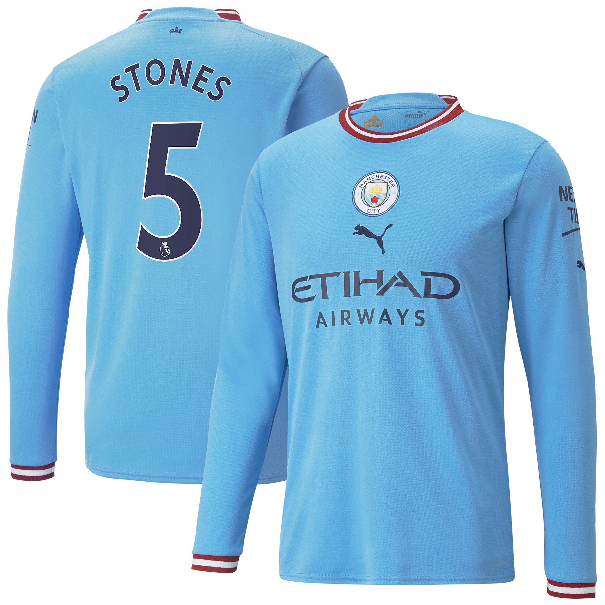 Manchester City Home Shirt 2022/23 Long Sleeve with Stones 5 printing