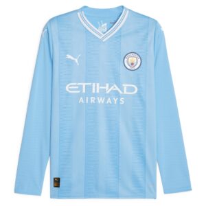 Manchester City Home Shirt 2023-24 Long Sleeve with Champions 23 printing