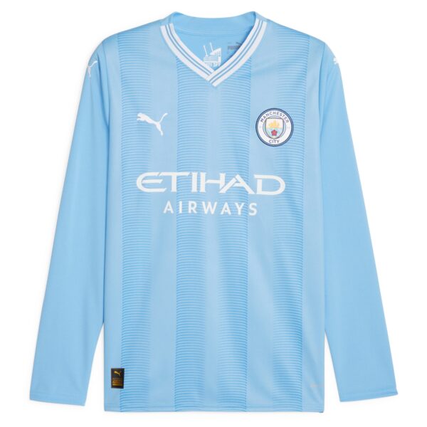 Manchester City Home Shirt 2023-24 Long Sleeve with Champions 23 printing