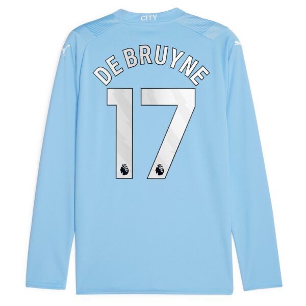 Manchester City Home Shirt 2023-24 Long Sleeve with De Bruyne 17 printing