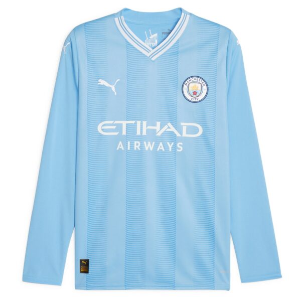 Manchester City Home Shirt 2023-24 Long Sleeve with J.Alvarez 19 printing