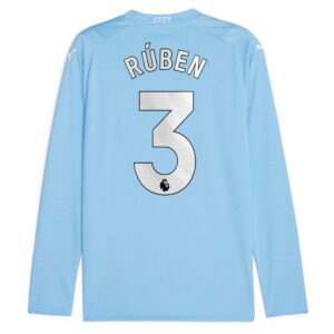 Manchester City Home Shirt 2023-24 Long Sleeve with Rúben 3 printing