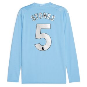 Manchester City Home Shirt 2023-24 Long Sleeve with Stones 5 printing