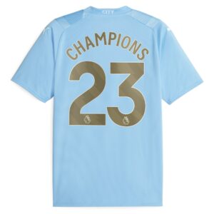 Manchester City Home Shirt 2023-24 with Champions 23 printing