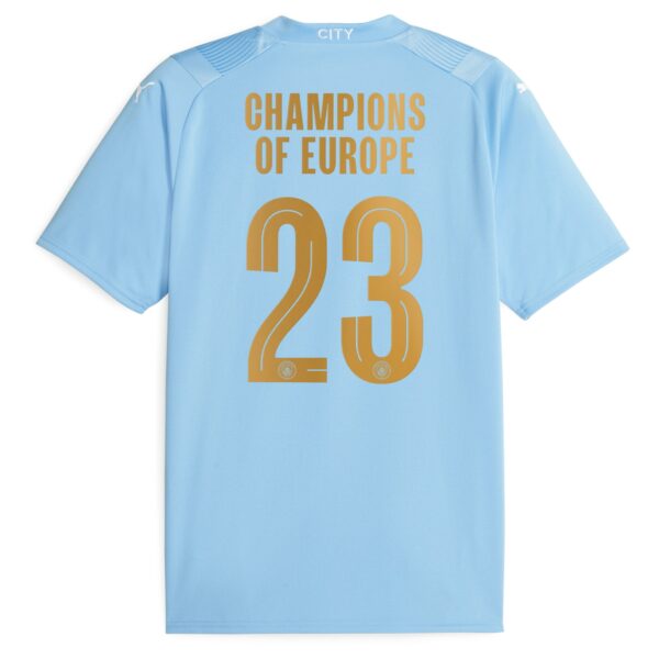 Manchester City Home Shirt 2023-24 with Champions of Europe 23 printing