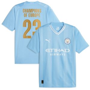 Manchester City Home Shirt 2023-24 with Champions of Europe 23 printing