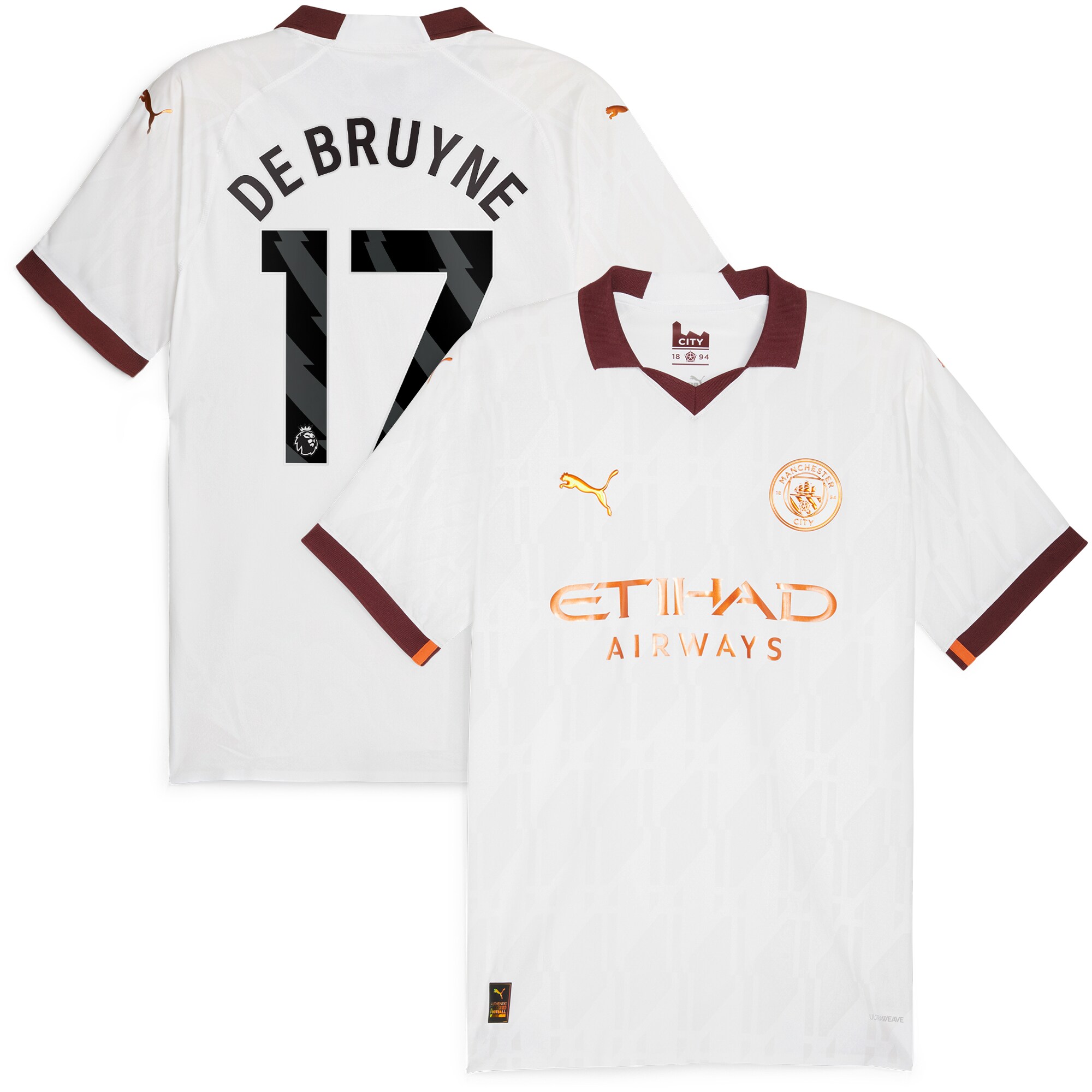 Manchester City Away Authentic Shirt 2023-24 with De Bruyne 17 printing