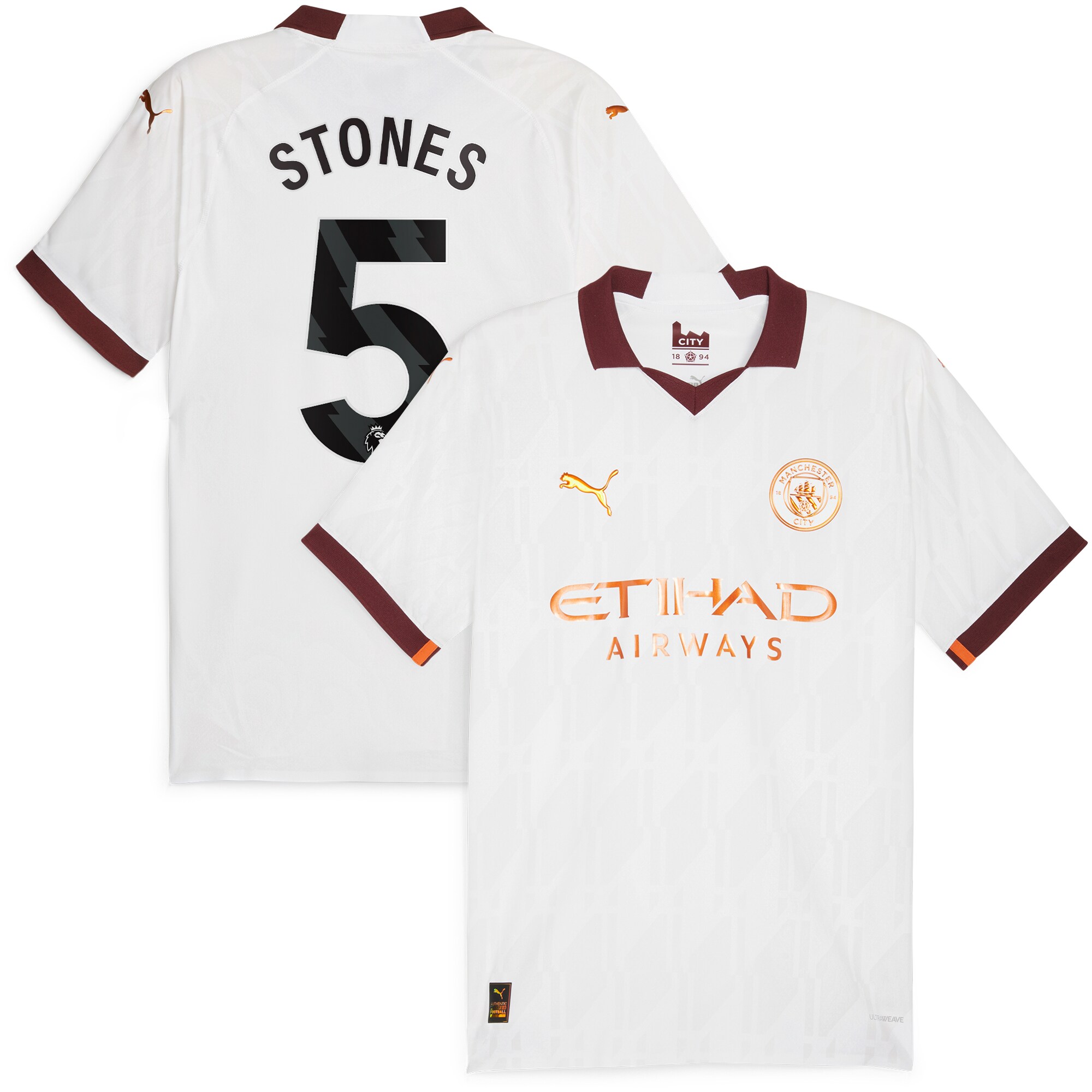 Manchester City Away Authentic Shirt 2023-24 with Stones 5 printing