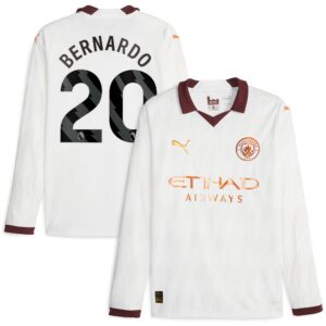 Manchester City Away Shirt 2023-24 Long Sleeve with Bernardo 20 printing