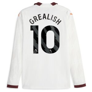 Manchester City Away Shirt 2023-24 Long Sleeve with Grealish 10 printing