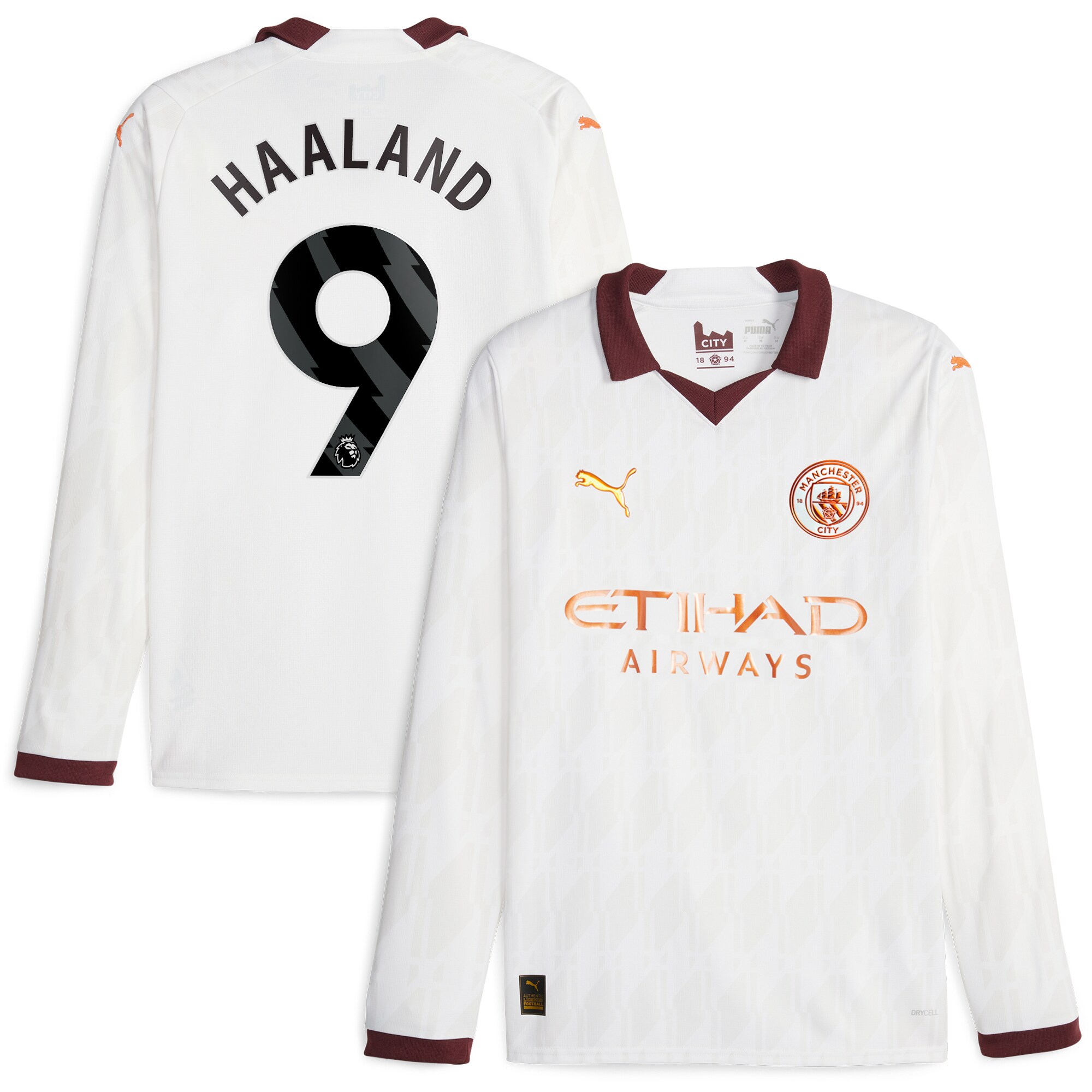 Manchester City Away Shirt 2023-24 Long Sleeve with Haaland 9 printing