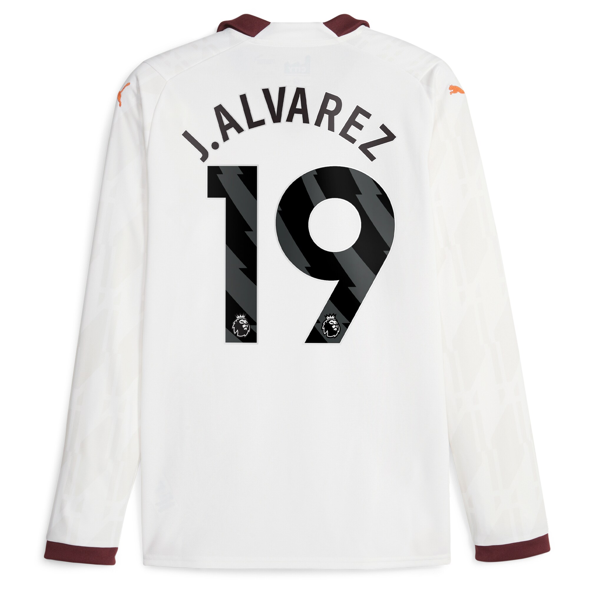 Manchester City Away Shirt 2023-24 Long Sleeve with J.Alvarez 19 printing