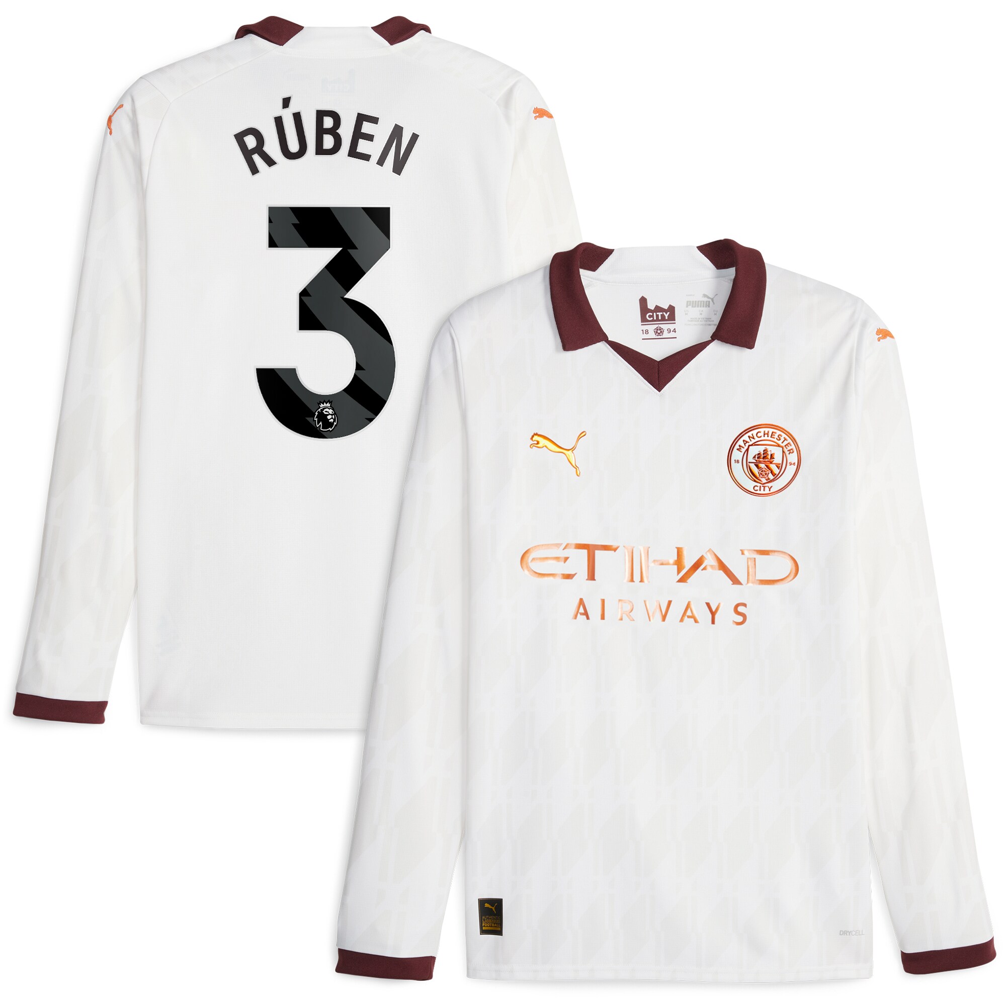 Manchester City Away Shirt 2023-24 Long Sleeve with Rúben 3 printing