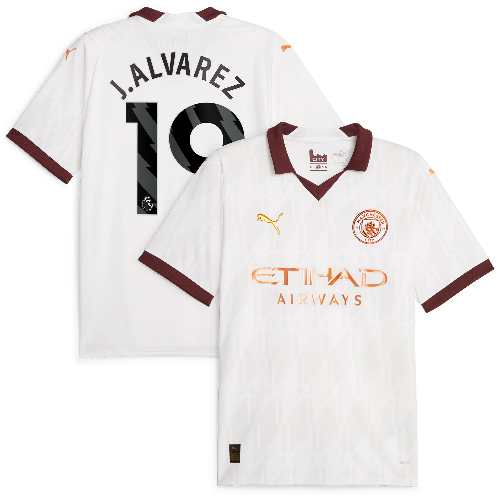 Manchester City Away Shirt 2023-24 with J.Alvarez 19 printing