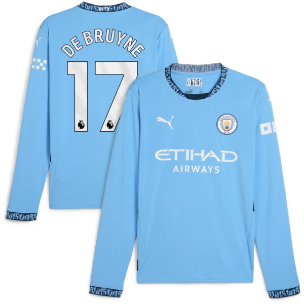 Manchester City Home Shirt 2024-25 - Long Sleeve with De Bruyne 17 printing