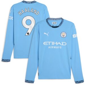 Manchester City Home Shirt 2024-25 - Long Sleeve with Haaland 9 printing