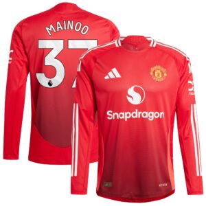 Manchester United Home Authentic Shirt 2024-25 - Long sleeve with Mainoo 37 printing