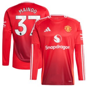 Manchester United Home Shirt 2024-25 - Long Sleeve with Mainoo 37 printing