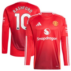 Manchester United Home Shirt 2024-25 - Long Sleeve with Rashford 10 printing