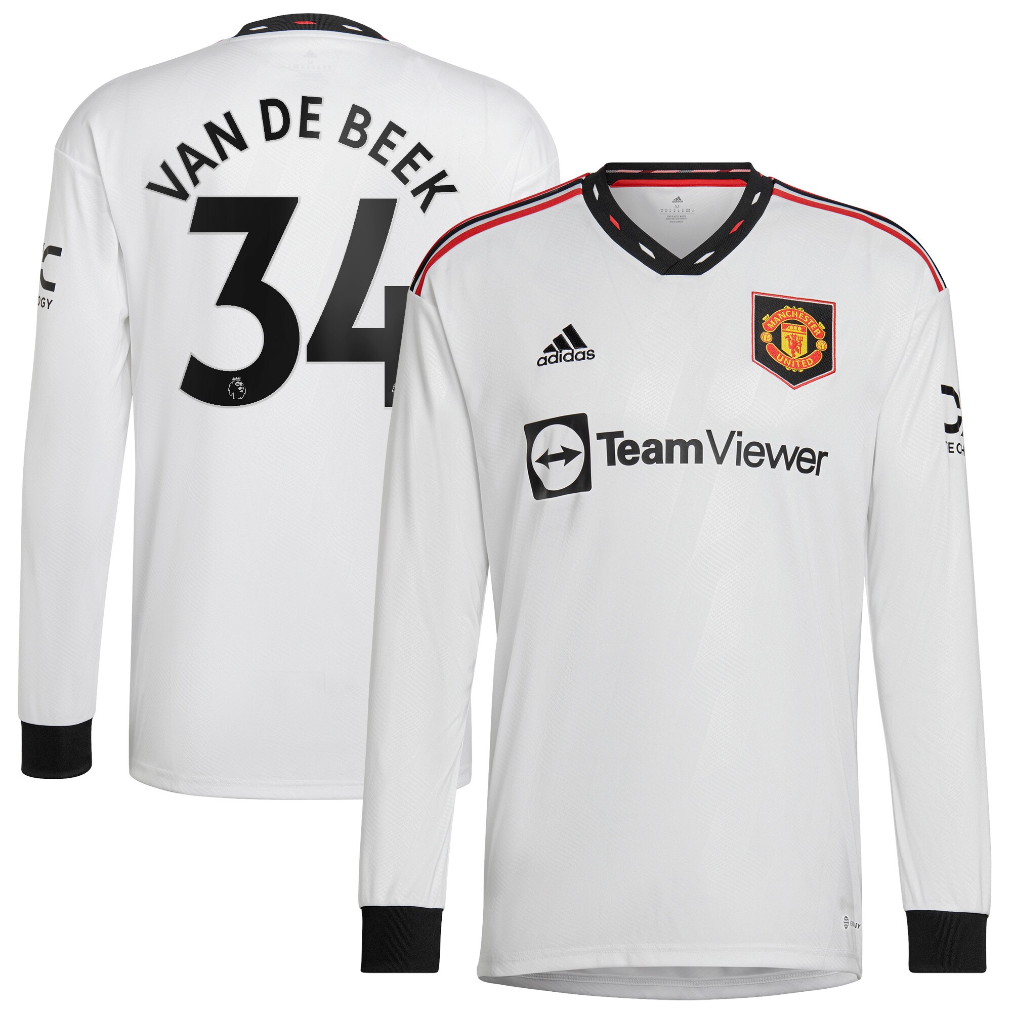 Manchester United Away Shirt 2022-23 - Long Sleeve with Van De Beek 34 printing