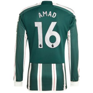 Manchester United Away Shirt 2023-24 Long Sleeve With Amad 16 Printing
