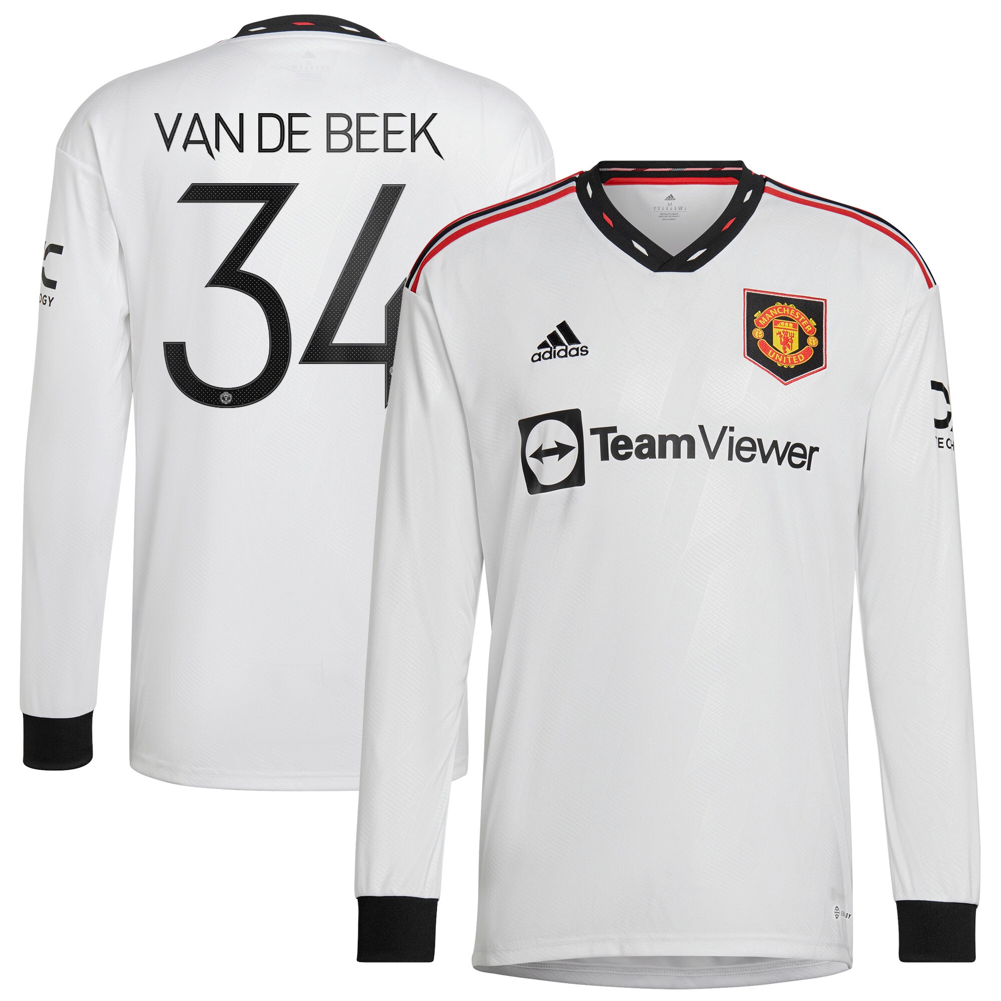 Manchester United Cup Away Shirt 2022-23 - Long Sleeve with Van De Beek 34 printing