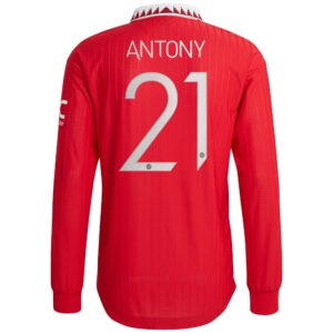 Manchester United Cup Home Authentic Shirt 2022-23 - Long Sleeve with Antony 21 printing