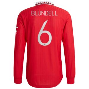 Manchester United Cup Home Authentic Shirt 2022-23 - Long Sleeve with Blundell 6 printing