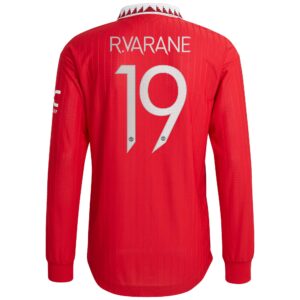 Manchester United Cup Home Authentic Shirt 2022-23 - Long Sleeve with R. Varane 19 printing