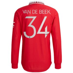 Manchester United Cup Home Authentic Shirt 2022-23 - Long Sleeve with Van De Beek 34 printing