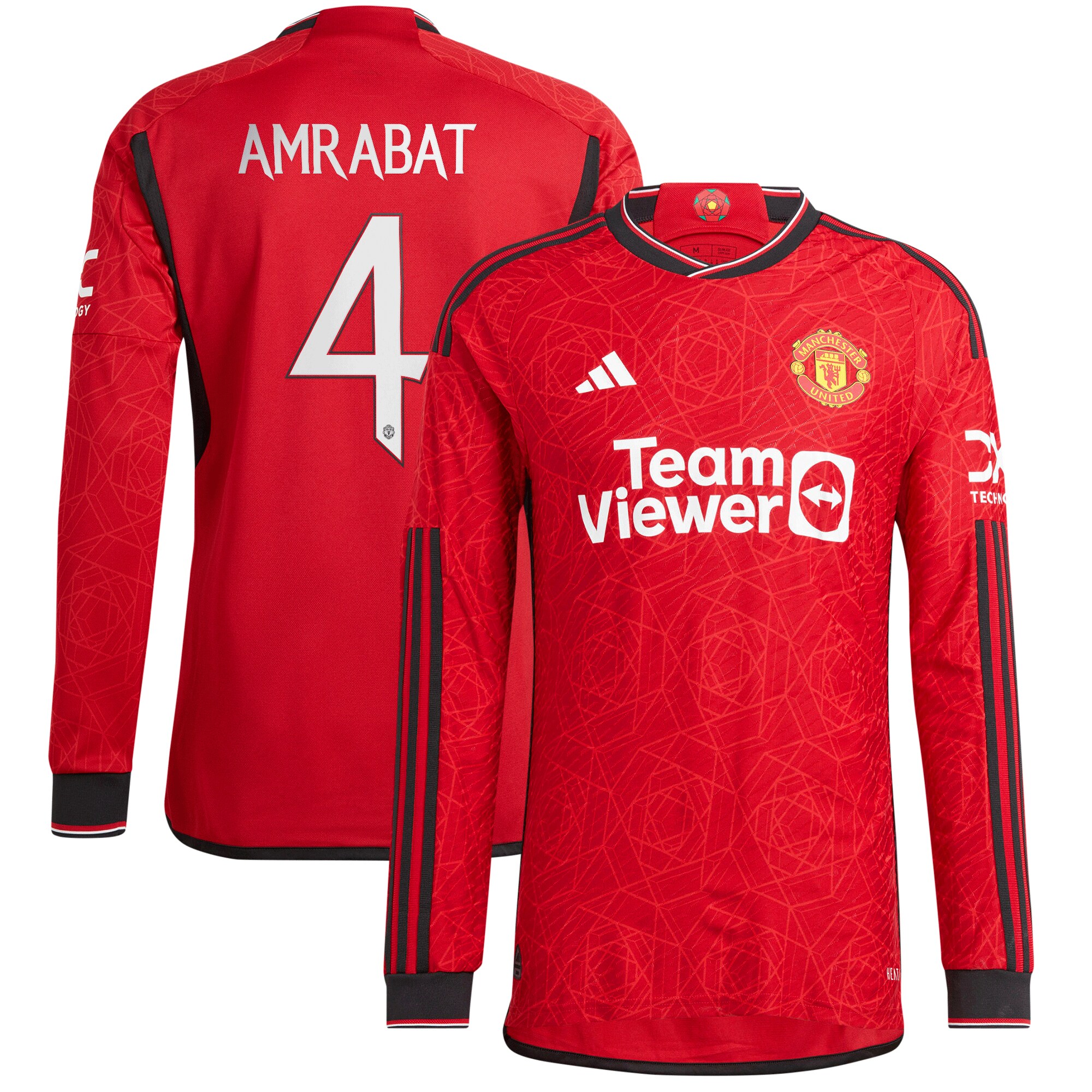 Manchester United Cup Home Authentic Shirt 2023-24 Long sleeve with Amrabat 4 printing