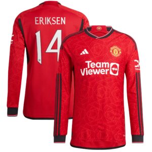 Manchester United Cup Home Authentic Shirt 2023-24 Long Sleeve with Eriksen 14 printing