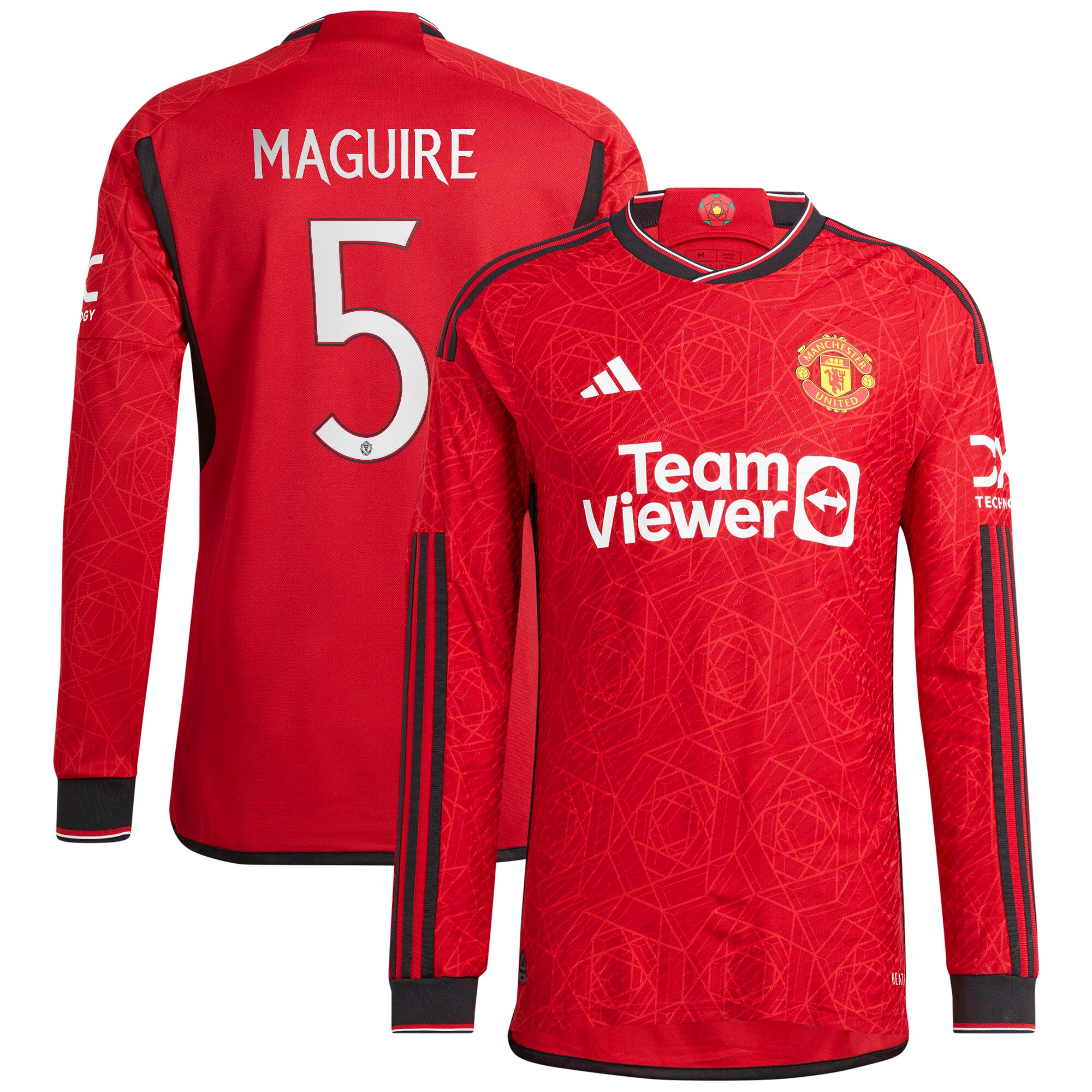 Manchester United Cup Home Authentic Shirt 2023-24 Long Sleeve with Maguire 5 printing