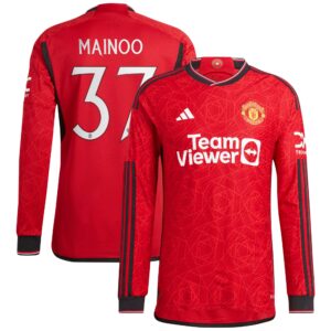 Manchester United Cup Home Authentic Shirt 2023-24 Long Sleeve with Mainoo 37 printing